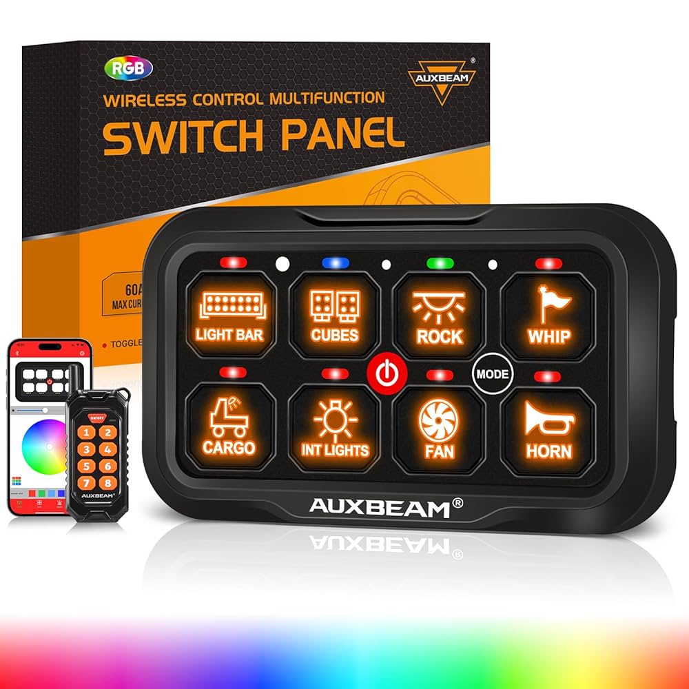 アクセサリー AUXBEAM SWITCH PANEL Auxbeam® RGB Series 6/8 Gang LED Switch Panel,Off Road Light
